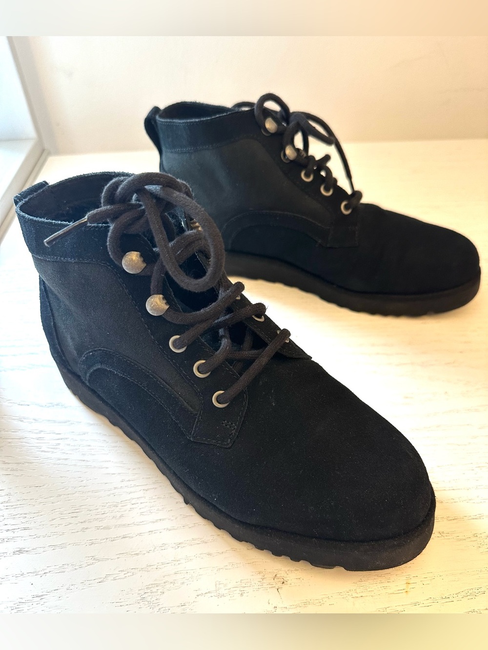 UGG - Bethany Black Suede Lace-Up Women's Ankle Boots Sheepskin 1012532- Size 8